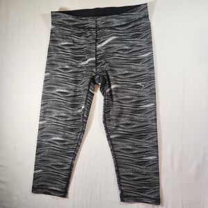 Puma Womens Black White Dotted Wave Print Cropped Athletic Leggings Size L